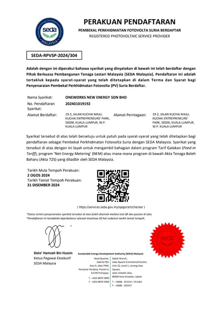 Certified for Feed-in-Tariff (FiT)