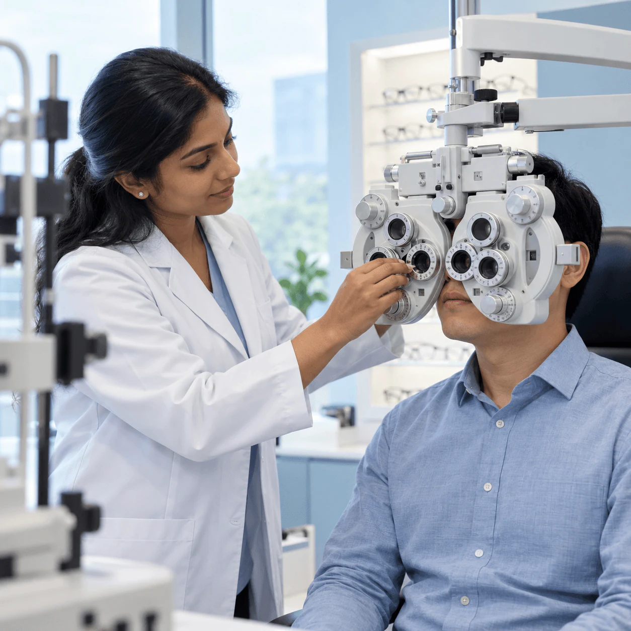 Optometrist conducting an eye examination